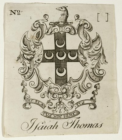 Bookplate for Isaiah Thomas (1749-1831) by Jr. Paul Revere